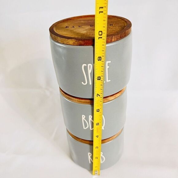 Rae Dunn SPICE BBQ RUB Cellar Wooden Lid Set of 3 Canister Stackers Stackable - Picture 7 of 9
